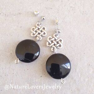 Sleek Black Agate Coin Posts Earrings ~ Protection Grounding Balance